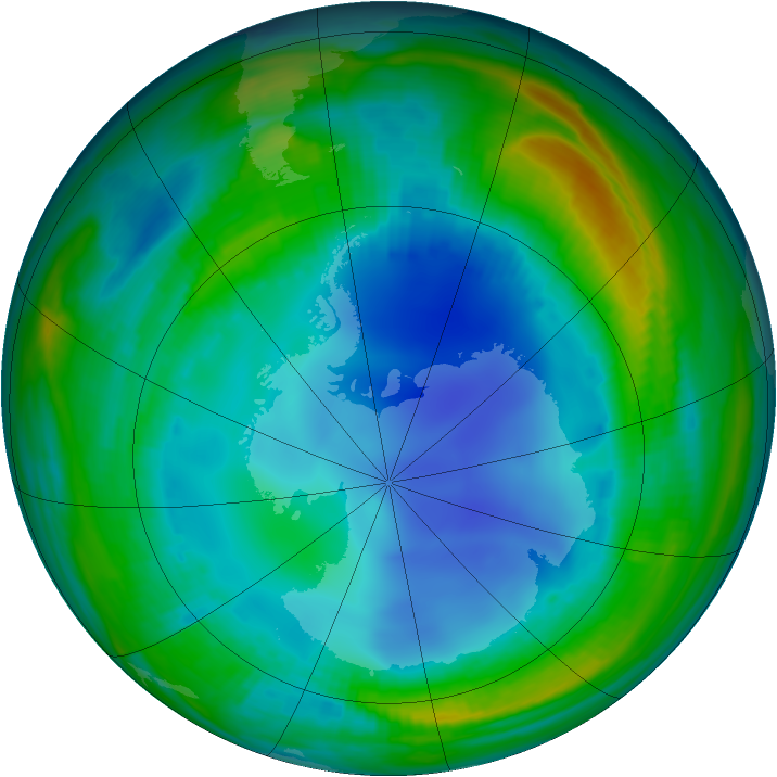 Antarctic ozone map for 29 July 1999